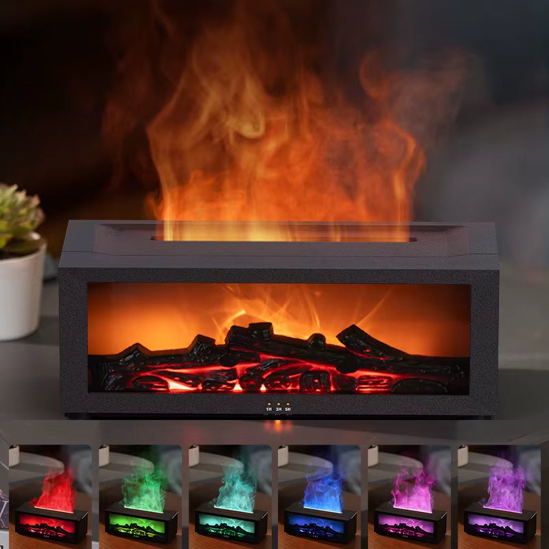 2025 New 3D Fireplace Humidifier Flame Aroma Diffuser Desktop Remote Control Seven Color Lights Simulation Fireplace Diffuser