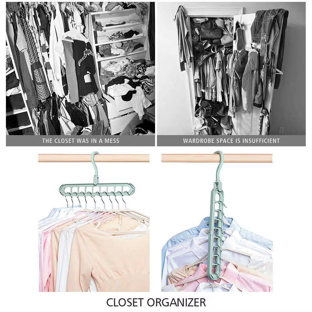 Multifunctional Plastic Hanger Space-Saving 9 Holes Hanger for Cloths Wardrobe Storage Rack