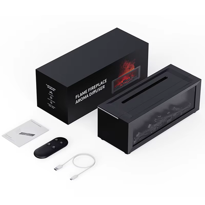 2025 New 3D Fireplace Humidifier Flame Aroma Diffuser Desktop Remote Control Seven Color Lights Simulation Fireplace Diffuser