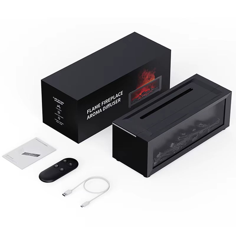 2025 New 3D Fireplace Humidifier Flame Aroma Diffuser Desktop Remote Control Seven Color Lights Simulation Fireplace Diffuser