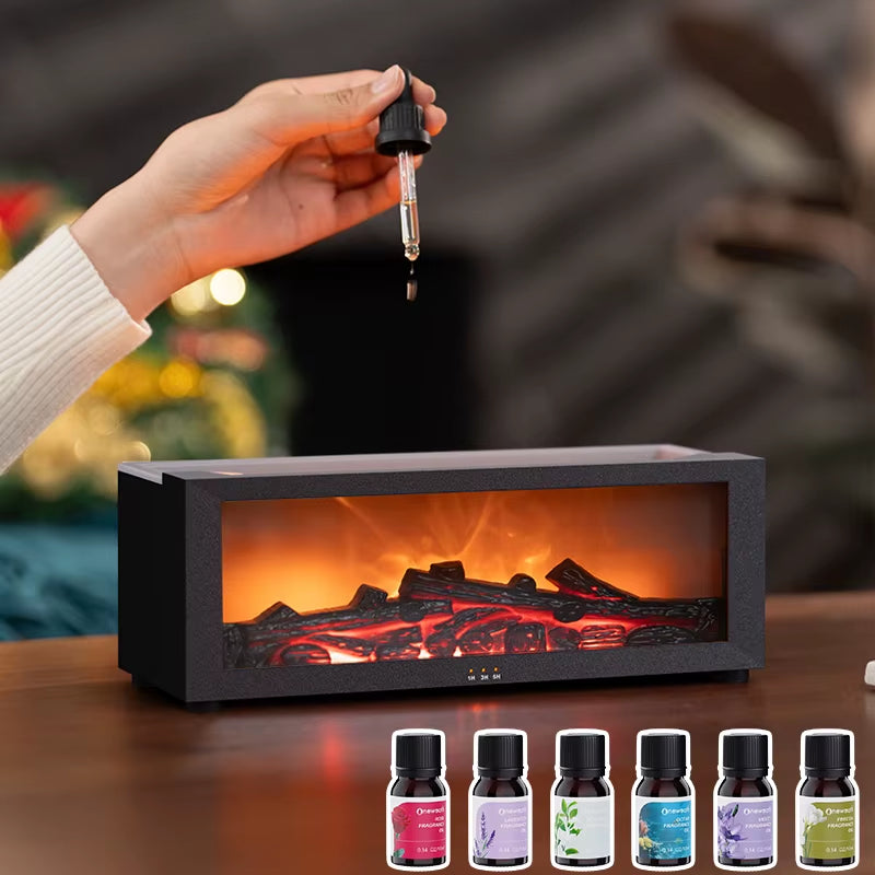 2025 New 3D Fireplace Humidifier Flame Aroma Diffuser Desktop Remote Control Seven Color Lights Simulation Fireplace Diffuser