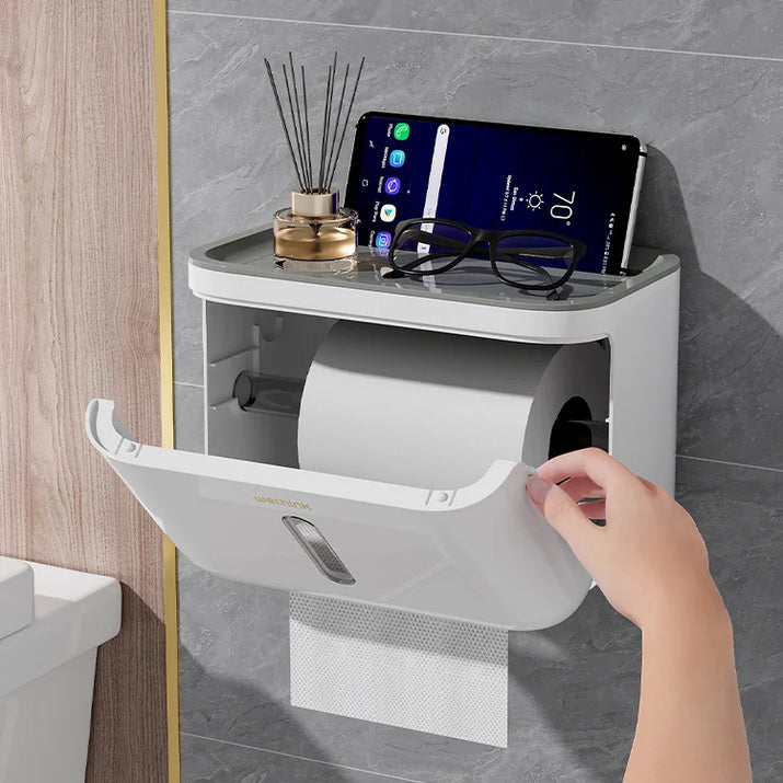 Bathroom Kitchen Wall Mounted Paper Towel Holder Rack Hanging Plastic Tissue Storage Box