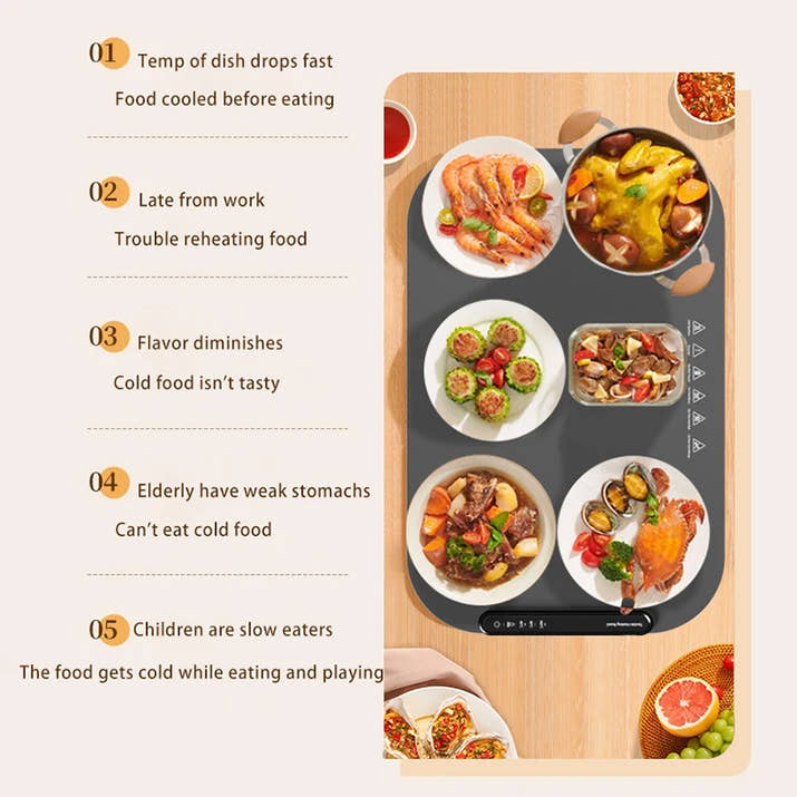 Efficient Heating Technology Ultra-Thin Hot Plate Waterproof Touch Control Electric Food Warming Mat with Multiple Dishes