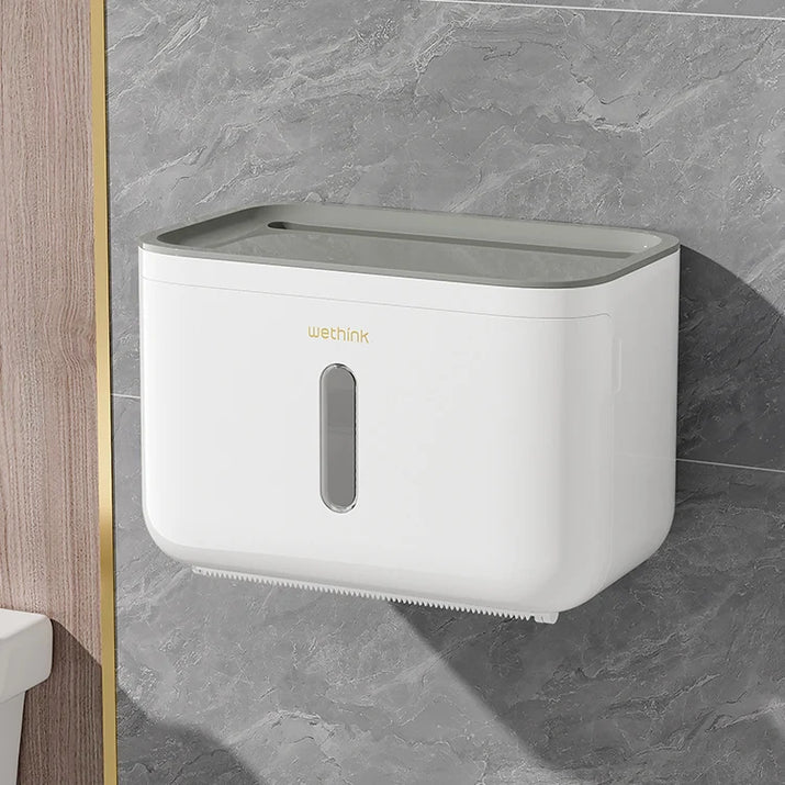 Bathroom Kitchen Wall Mounted Paper Towel Holder Rack Hanging Plastic Tissue Storage Box