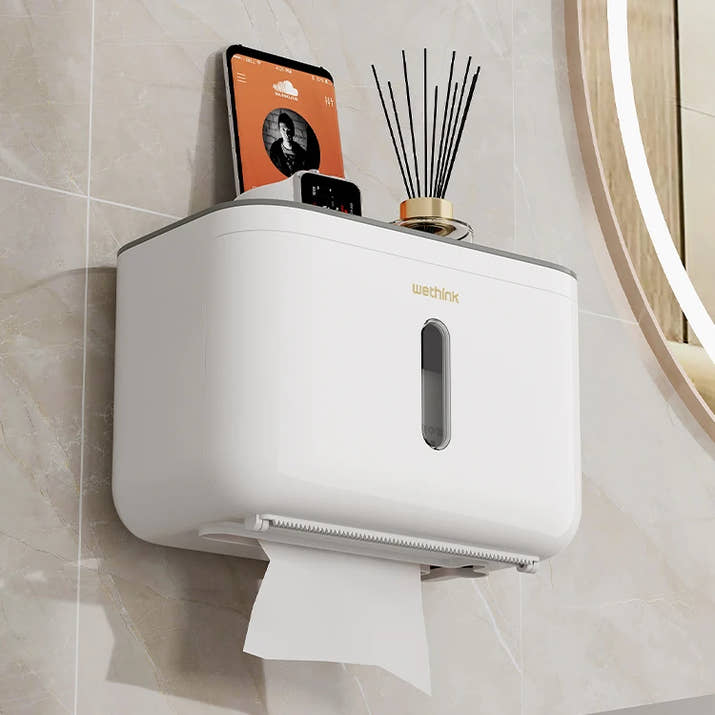 Bathroom Kitchen Wall Mounted Paper Towel Holder Rack Hanging Plastic Tissue Storage Box