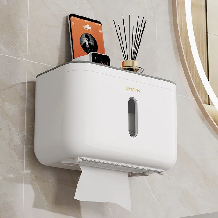 Bathroom Kitchen Wall Mounted Paper Towel Holder Rack Hanging Plastic Tissue Storage Box