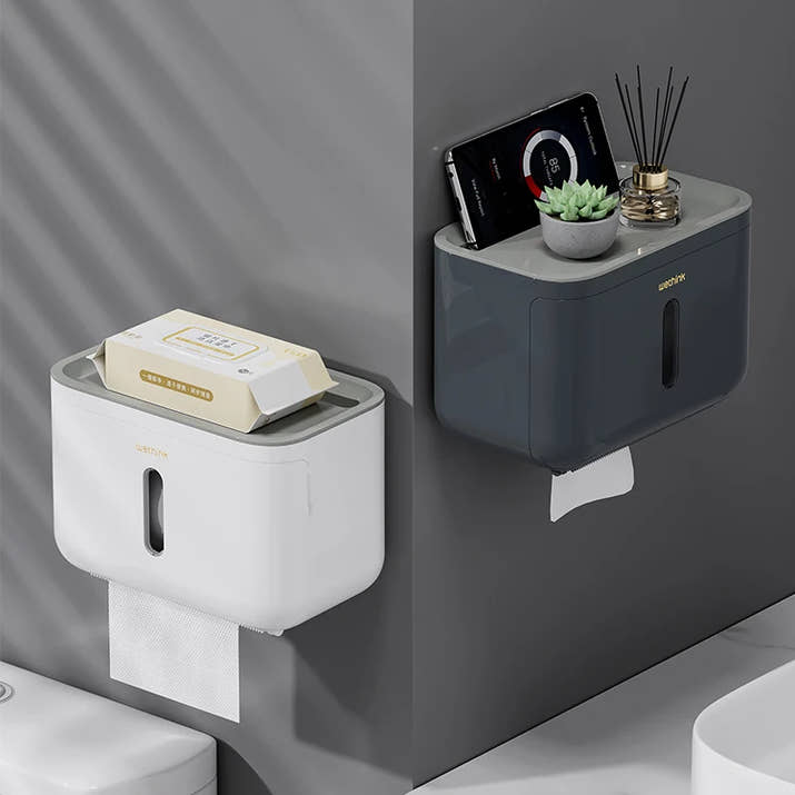 Bathroom Kitchen Wall Mounted Paper Towel Holder Rack Hanging Plastic Tissue Storage Box