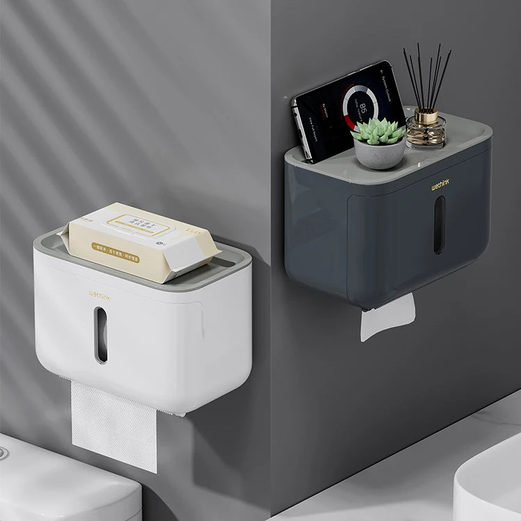 Bathroom Kitchen Wall Mounted Paper Towel Holder Rack Hanging Plastic Tissue Storage Box