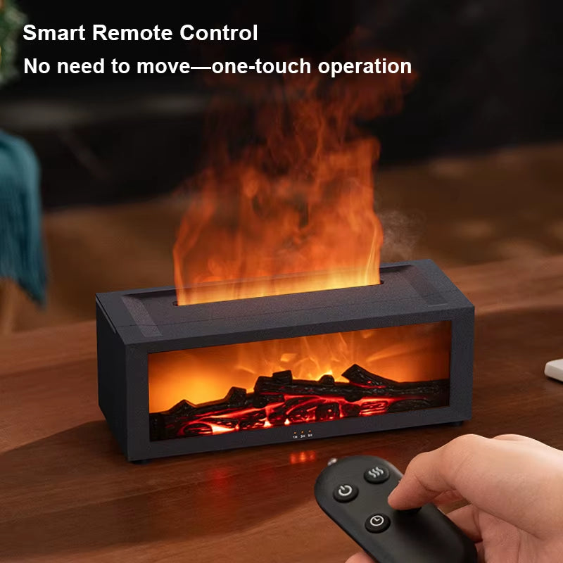 2025 New 3D Fireplace Humidifier Flame Aroma Diffuser Desktop Remote Control Seven Color Lights Simulation Fireplace Diffuser